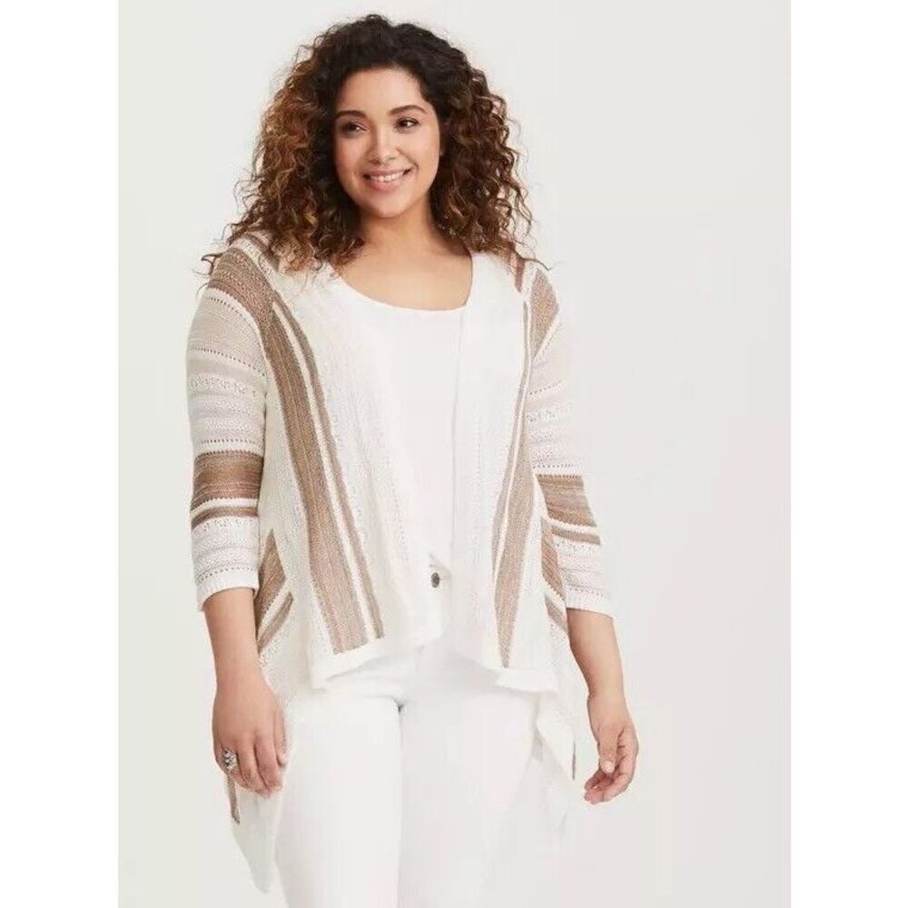 Torrid Ivory & Taupe Pointelle Knit Cardigan Plus Size 4 4X Open Front